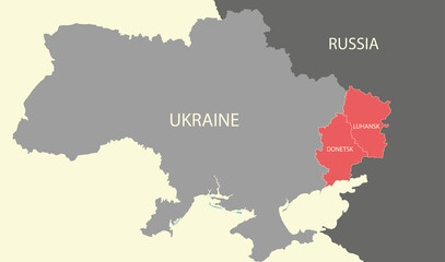 UKRAINE MAP with Donetsk and Luhansk territory border - obrazy, fototapety, plakaty