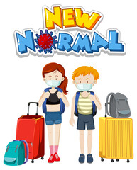 New Normal typography design with traveller wearing mask