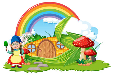 Obraz na płótnie Canvas Fantasy corn house with rainbow in the sky