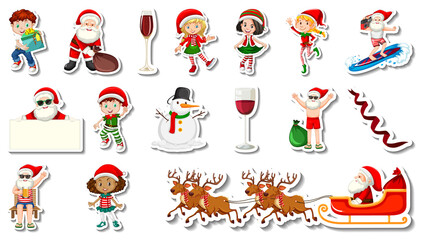 Set of Christmas objects and cartoon characters
