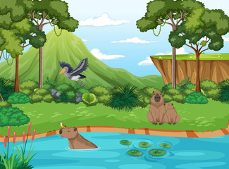 Many animal next to river