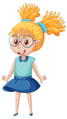 A cute girl standing on the floor  cartoon character on white background