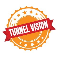 TUNNEL VISION text on red orange ribbon stamp.