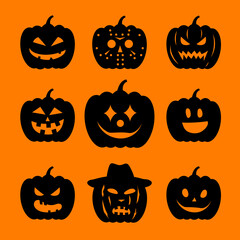 set Halloween Pumpkin  silhouette icon vector illustration
