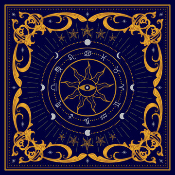 Divine Magic Occult Symbolism Occultism Vintage Frame Label Vector