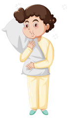 Sleepy Little boy in pajamas on white background