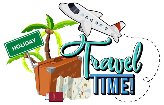 Travel Time typography design with travelling objects