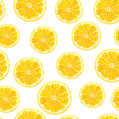 Seamless pattern lemon watercolor. Yellow citrus fruit on a white background.