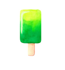 Watercolor ice cream isolated on white background. Hand drawn watercolor illustration. Green ice cream