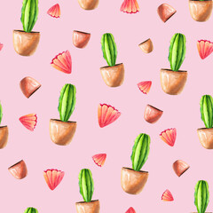 Childrens cute pattern, background, Cactus, flowers, Seamless Pattern, Digital Paper, Greeting Card, illustration, Invitation