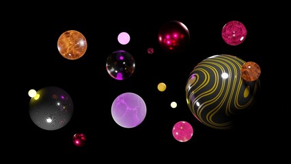 Incredibly beautiful spheres of different materials 3d render