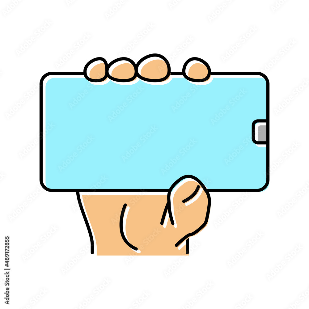 Aufkleber showing digital image on smartphone display color icon vector illustration
