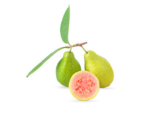 fresh and ripe red guava fruit isolated on white background