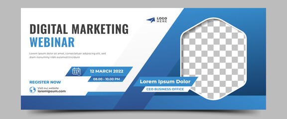 Business webinar horizontal banner design template. Editable modern banner with place for the photo. Usable for banner, cover, and header.