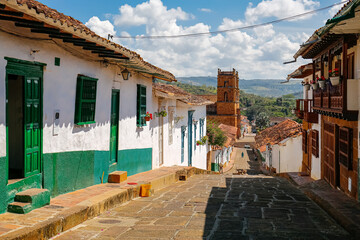 View through a typical historic street to Cathedral of the immaculate conception from a higher...