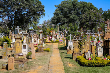 View through the entrance gate of the cemetery of 