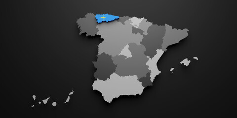 3d Asturias region flag and map