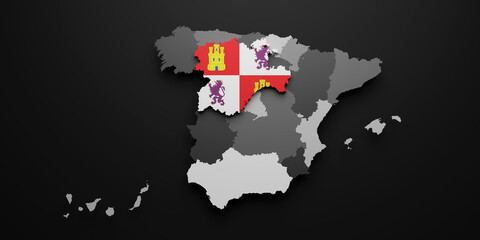 3d Castilla Leon region flag and map