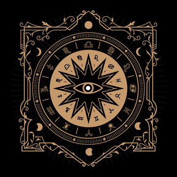 Divine magic art occult symbolism occultism label vintage vector