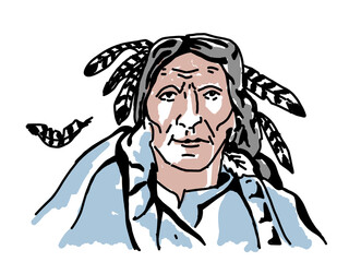 illustration of a man,indian, indians, portrait of an indian, face, head,