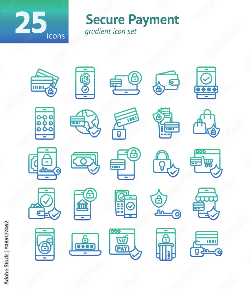 Aufkleber secure payment gradient icon set. vector and illustration.