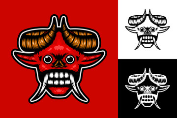 Fototapeta premium illustration of a red demon head with two horns and fangs. suitable for mascot, logo, symbol and t-shirt design