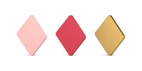 Collection realistic diagonally placed four side rhombus glossy metallic surface 3d template vector