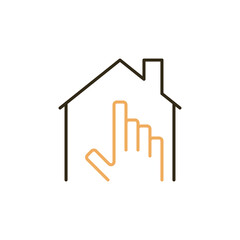 Fototapeta na wymiar House with Hand inside vector Real Estate colored icon