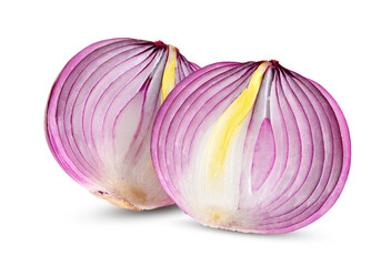 sliced red onion isolated on white background