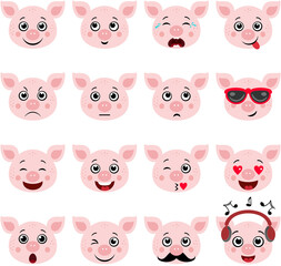 Collection set of cute pigs different emotions and expressions.cdr