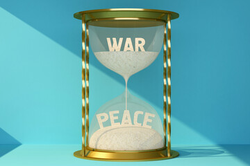 concept hourglass with text war and peace