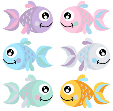 Set of colorful fishes decorative design