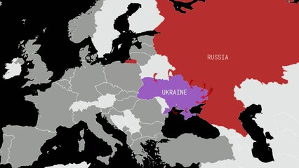 World map focused on est europe. Ukraine war and russian invasion concept. Ukrainian border with arrows. Ukraine attacked by Russia