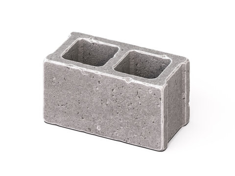 Gray cement cinder block, concrete masonry unite, isolated on white background 3d rendering