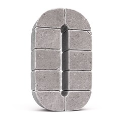 Stone font, letters made of stone blocks 3d rendering, letter O