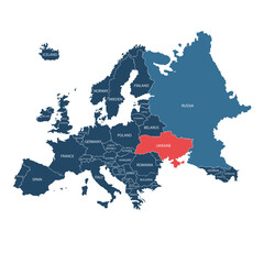 Europe map with prominent Russian and Ukraine map