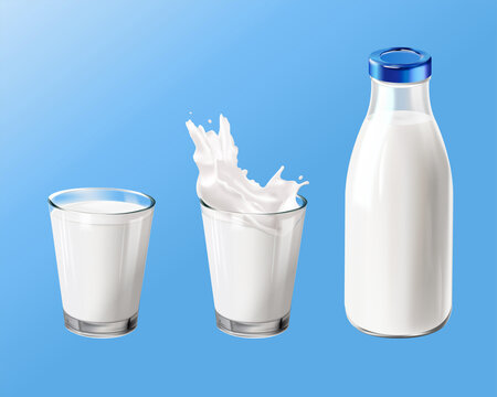 Set of milk glasses and bottle