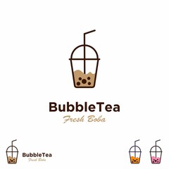 bubble tea logo design on isolated background, pearl bubble tea icon template
