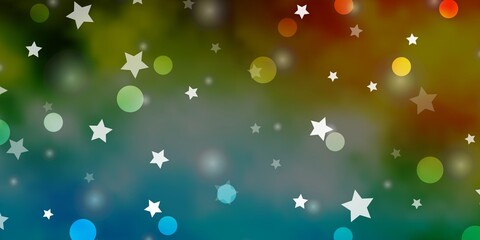 Light Blue, Green vector texture with circles, stars.