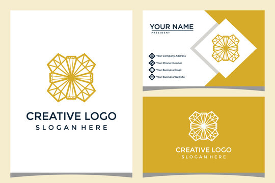 flower and diamond design logo template with business card design