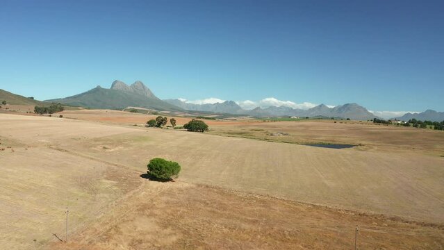 Scenery Of Plains On Simonsberg Nature Reserve Near Wine Estate In Stellenbosch, South Africa. Aerial Shot