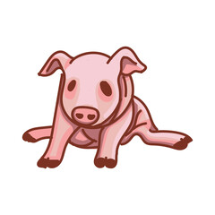 Hand drawn pig cartoon character illustration Animal.