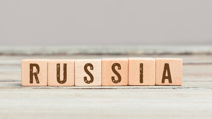 Word Russia on wood cubes