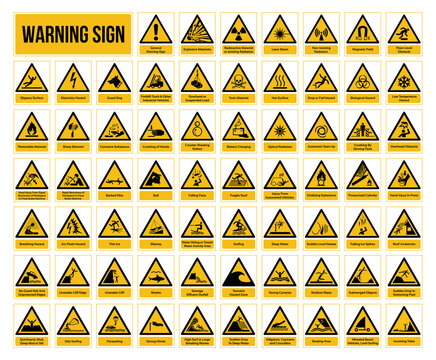 Set of Warning Signs. ISO 7010 Sign. Signs of Danger And Alerts. Caution Signs.