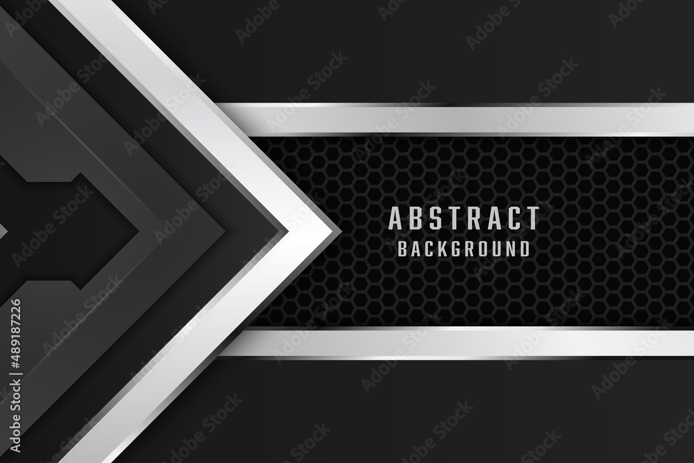 Aufkleber vector grey arrow glossy metal direction on dark hexagon mesh pattern designfutoristic background.