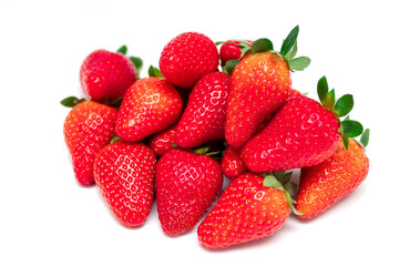 Heap of strawberries on white background