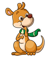 The cute kangaroo sitting and wearing the scarf