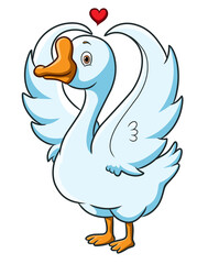 The cute swan is gesturing the love with the wings