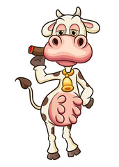 The cool cow is standing and smoking a big cigarette