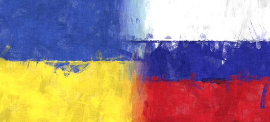 Drawn fraternal flags of Ukraine and Russia